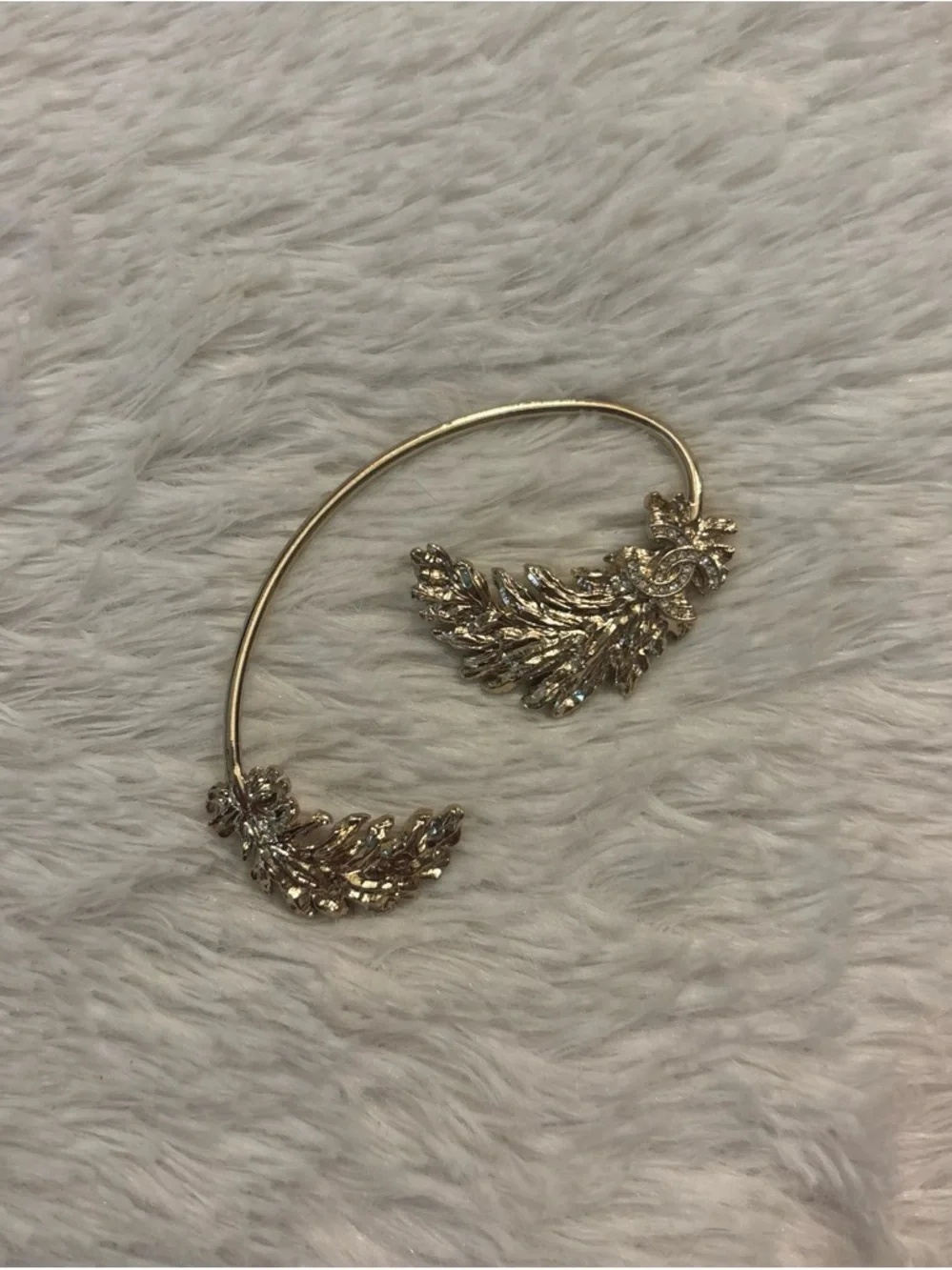 CHANEL Gold Leaf Ear Cuff Pair with Signature CC Motif